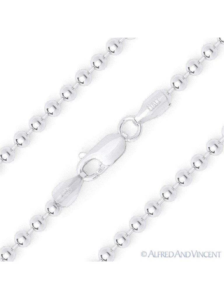 3.4mm Polished Ball Bead Link Italian Chain Necklace In .925 Sterling Silver 30"